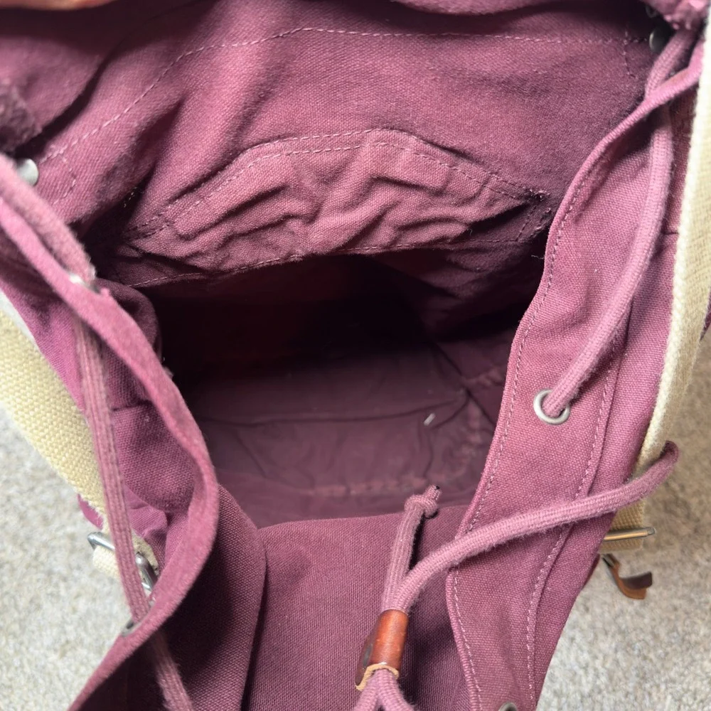 Ralph Lauren Rugby Mens Canvas Backpack Burgundy Leather Bottom National Forest